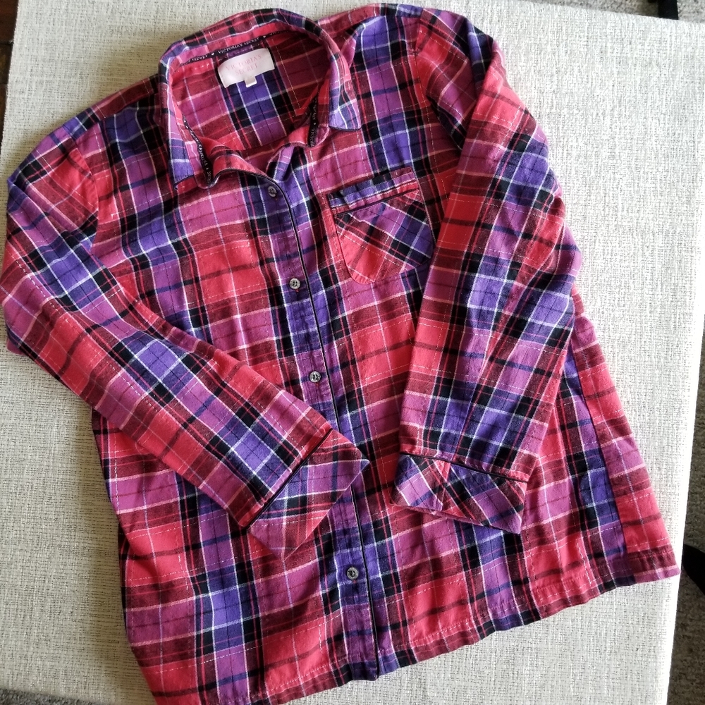 Victoria's Secret Flannel Plaid Long Sleeved Button Down Shirt